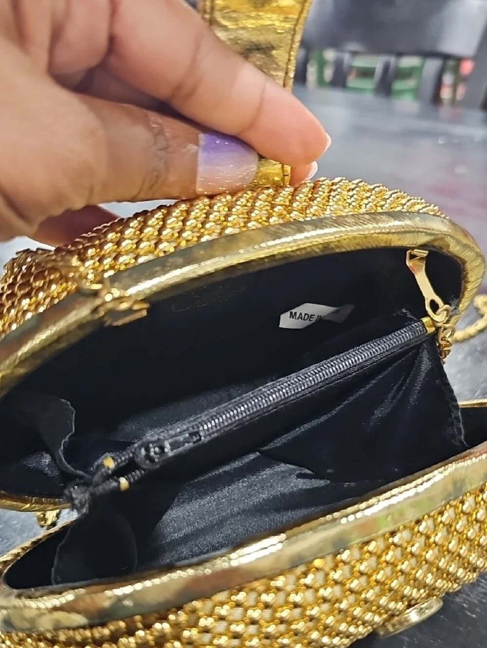 Gold Beaded Oval Evening Clutch - Women Bags